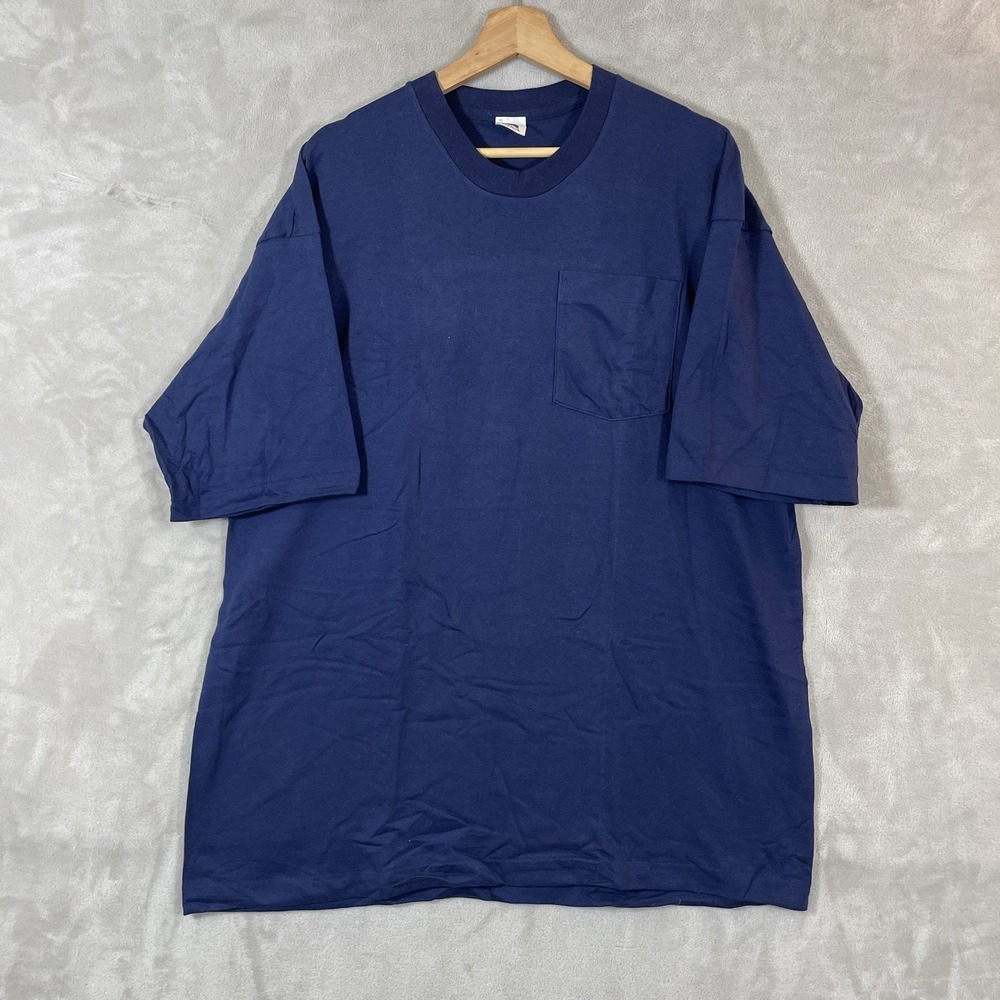 DEADSTOCK Fruit of the Loom Single Stitch Tshirt XXL Selvedge Pocket Blue USA